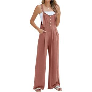 imageBlooming Jelly Womens Wide Leg Casual Jumpsuits Linen Loose Fit Overalls Flowy Sleeveless Bib OutfitsRust