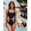 imageBlooming Jelly Women One Piece Swimsuit Slimming Color Block Bathing Suit Sexy Cutout Sunflower SwimwearBlack