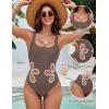 imageBlooming Jelly Women One Piece Swimsuit Slimming Color Block Bathing Suit Sexy Cutout Sunflower SwimwearBrown