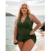imageBlooming Jelly Women Plus Size Swimsuit One Piece Swim Dress Tummy Control Bathing Suits Criss Cross Modest SwimwearGreen