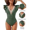 imageBlooming Jelly Women Tummy Control Swimsuits One Piece Slimming Modest Bathing Suits Ruffle Lace V Neck Swim Suits 2024Army Green