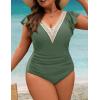 imageBlooming Jelly Women Tummy Control Swimsuits One Piece Slimming Modest Bathing Suits Ruffle Lace V Neck Swim Suits 2024Army Green