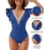 imageBlooming Jelly Women Tummy Control Swimsuits One Piece Slimming Modest Bathing Suits Ruffle Lace V Neck Swim Suits 2024Blue
