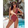 imageBlooming Jelly Womens One Piece Cutout Swimsuits Sexy High Cut Bathing Suits Cheeky Color Block MonokiniRust