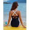 imageBlooming Jelly Womens One Piece Swimsuit Color Block Tummy Control Bathing Suit Criss Cross Back Tie Swim SuitsBlack