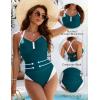 imageBlooming Jelly Womens One Piece Swimsuit Color Block Tummy Control Bathing Suit Criss Cross Back Tie Swim SuitsBlue Green
