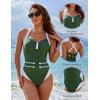imageBlooming Jelly Womens One Piece Swimsuit Color Block Tummy Control Bathing Suit Criss Cross Back Tie Swim SuitsGreen