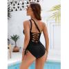 imageBlooming Jelly Womens One Piece Swimsuit One Shoulder Tummy Control Bathing Suit Slimming Back Cross Drawstring SwimwearBlack