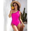imageBlooming Jelly Womens One Piece Swimsuit One Shoulder Tummy Control Bathing Suit Slimming Back Cross Drawstring SwimwearHot Pink
