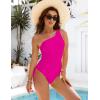 imageBlooming Jelly Womens One Piece Swimsuit One Shoulder Tummy Control Bathing Suit Slimming Back Cross Drawstring SwimwearHot Pink