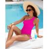 imageBlooming Jelly Womens One Piece Swimsuit One Shoulder Tummy Control Bathing Suit Slimming Back Cross Drawstring SwimwearHot Pink