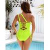 imageBlooming Jelly Womens One Piece Swimsuit One Shoulder Tummy Control Bathing Suit Slimming Back Cross Drawstring SwimwearNeon Green