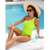 imageBlooming Jelly Womens One Piece Swimsuit One Shoulder Tummy Control Bathing Suit Slimming Back Cross Drawstring SwimwearNeon Green
