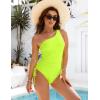 imageBlooming Jelly Womens One Piece Swimsuit One Shoulder Tummy Control Bathing Suit Slimming Back Cross Drawstring SwimwearNeon Green