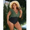 imageBlooming Jelly Womens Plus Size Swimsuit One Piece Tummy Control Bathing Suit Modest Full Coverage Ruffle Swim SuitsArmy Green and Black