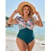 imageBlooming Jelly Womens Plus Size Swimsuit One Piece Tummy Control Bathing Suit Modest Full Coverage Ruffle Swim SuitsFloral Print and Dark Cyan
