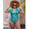 imageBlooming Jelly Womens Plus Size Swimsuit One Piece Tummy Control Bathing Suit Modest Full Coverage Ruffle Swim SuitsGreen Leaves