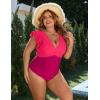 imageBlooming Jelly Womens Plus Size Swimsuit One Piece Tummy Control Bathing Suit Modest Full Coverage Ruffle Swim SuitsRose Red and Purplish Red