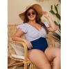 imageBlooming Jelly Womens Plus Size Swimsuit One Piece Tummy Control Bathing Suit Modest Full Coverage Ruffle Swim SuitsStripe and Blue