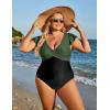 imageBlooming Jelly Womens Plus Size Swimsuit One Piece Tummy Control Bathing Suit V Neck Ruched Modest SwimwearArmy Green and Black