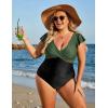 imageBlooming Jelly Womens Plus Size Swimsuit One Piece Tummy Control Bathing Suit V Neck Ruched Modest SwimwearArmy Green and Black