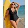 imageBlooming Jelly Womens Plus Size Swimsuit One Piece Tummy Control Bathing Suit V Neck Ruched Modest SwimwearBlack