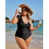 imageBlooming Jelly Womens Plus Size Swimsuit One Piece Tummy Control Bathing Suit V Neck Ruched Modest SwimwearBlack