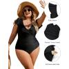 imageBlooming Jelly Womens Plus Size Swimsuit One Piece Tummy Control Bathing Suit V Neck Ruched Modest SwimwearBlack