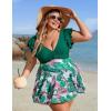 imageBlooming Jelly Womens Plus Size Swimsuit Tummy Control One Piece Bathing Suits V Neck Ruffle Swimdress SwimwearGreen and Floral Print