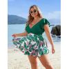 imageBlooming Jelly Womens Plus Size Swimsuit Tummy Control One Piece Bathing Suits V Neck Ruffle Swimdress SwimwearGreen and Floral Print