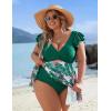 imageBlooming Jelly Womens Plus Size Swimsuit Tummy Control One Piece Bathing Suits V Neck Ruffle Swimdress SwimwearGreen and Floral Print