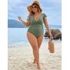 imageBlooming Jelly Womens Tummy Control Bathing Suit One Piece Plus Size Swimsuits Lace Up Back Ruffle Swim Suits 2025Army Green