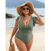 imageBlooming Jelly Womens Tummy Control Bathing Suit One Piece Plus Size Swimsuits Lace Up Back Ruffle Swim Suits 2025Army Green