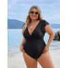 imageBlooming Jelly Womens Tummy Control Bathing Suit One Piece Plus Size Swimsuits Lace Up Back Ruffle Swim Suits 2025Black