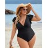 imageBlooming Jelly Womens Tummy Control Bathing Suit One Piece Plus Size Swimsuits Lace Up Back Ruffle Swim Suits 2025Black