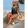 imageBlooming Jelly Womens Tummy Control Bathing Suit One Piece Plus Size Swimsuits Lace Up Back Ruffle Swim Suits 2025Black Green