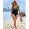 imageBlooming Jelly Womens Tummy Control Bathing Suit One Piece Plus Size Swimsuits Lace Up Back Ruffle Swim Suits 2025Black Green
