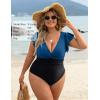 imageBlooming Jelly Womens Tummy Control Bathing Suit One Piece Plus Size Swimsuits Lace Up Back Ruffle Swim Suits 2025Blue Black