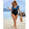 imageBlooming Jelly Womens Tummy Control Bathing Suit One Piece Plus Size Swimsuits Lace Up Back Ruffle Swim Suits 2025Blue Black