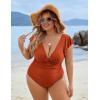 imageBlooming Jelly Womens Tummy Control Bathing Suit One Piece Plus Size Swimsuits Lace Up Back Ruffle Swim Suits 2025Dark Orange