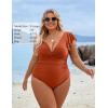 imageBlooming Jelly Womens Tummy Control Bathing Suit One Piece Plus Size Swimsuits Lace Up Back Ruffle Swim Suits 2025Dark Orange