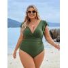 imageBlooming Jelly Womens Tummy Control Bathing Suit One Piece Plus Size Swimsuits Lace Up Back Ruffle Swim Suits 2025Green