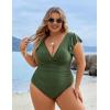imageBlooming Jelly Womens Tummy Control Bathing Suit One Piece Plus Size Swimsuits Lace Up Back Ruffle Swim Suits 2025Green