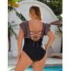 imageBlooming Jelly Womens Tummy Control Bathing Suit One Piece Plus Size Swimsuits Lace Up Back Ruffle Swim Suits 2025Grey Purple  Black