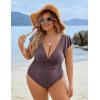 imageBlooming Jelly Womens Tummy Control Bathing Suit One Piece Plus Size Swimsuits Lace Up Back Ruffle Swim Suits 2025Greylish Purple