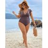 imageBlooming Jelly Womens Tummy Control Bathing Suit One Piece Plus Size Swimsuits Lace Up Back Ruffle Swim Suits 2025Greylish Purple