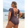 imageBlooming Jelly Womens Tummy Control Bathing Suit One Piece Plus Size Swimsuits Lace Up Back Ruffle Swim Suits 2025Greylish Purple