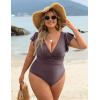 imageBlooming Jelly Womens Tummy Control Bathing Suit One Piece Plus Size Swimsuits Lace Up Back Ruffle Swim Suits 2025Greylish Purple