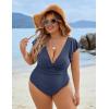 imageBlooming Jelly Womens Tummy Control Bathing Suit One Piece Plus Size Swimsuits Lace Up Back Ruffle Swim Suits 2025Haze Blue