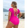 imageBlooming Jelly Womens Tummy Control Bathing Suit One Piece Plus Size Swimsuits Lace Up Back Ruffle Swim Suits 2025Hot Pink